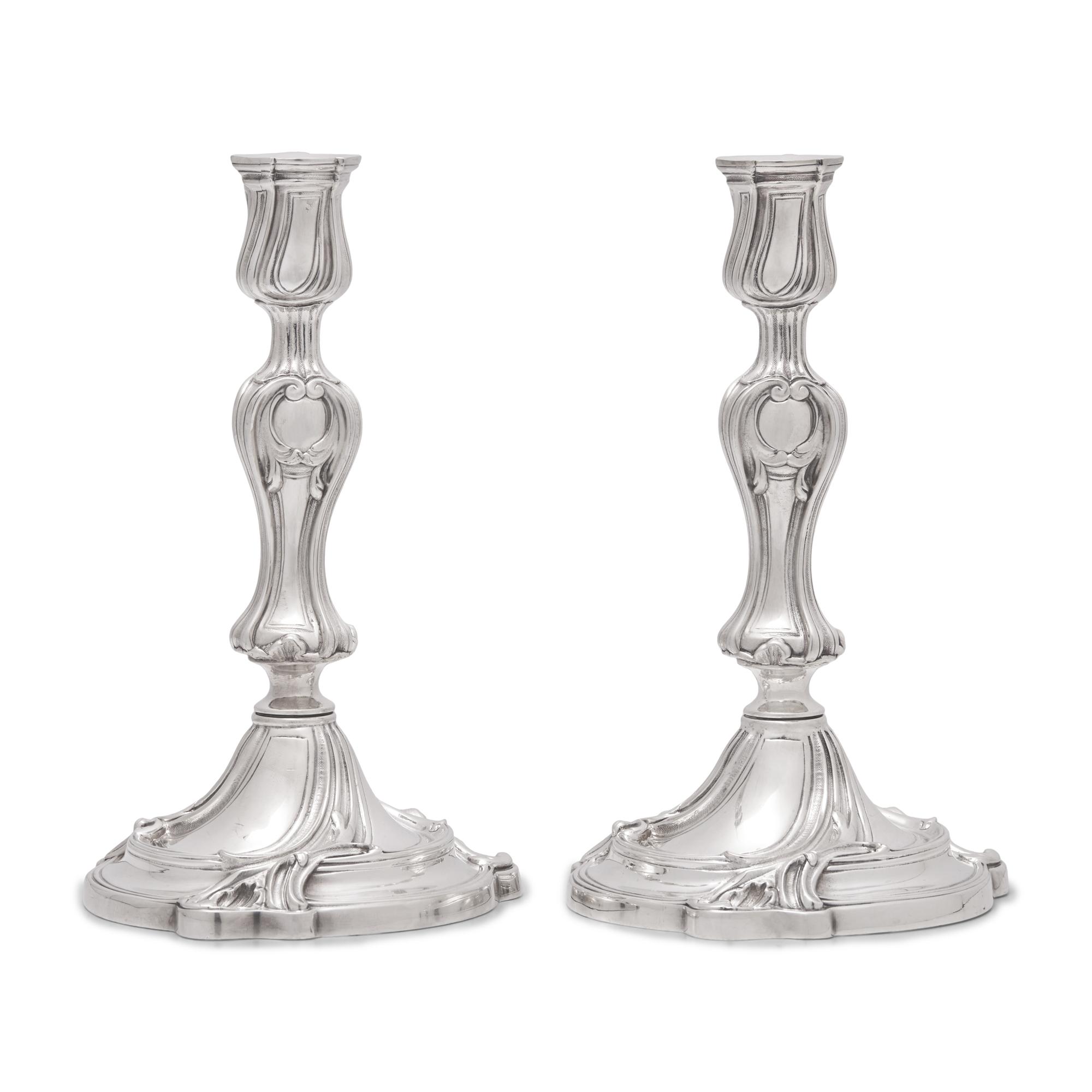 A Pair of Christofle Silver-Plate Candlesticks