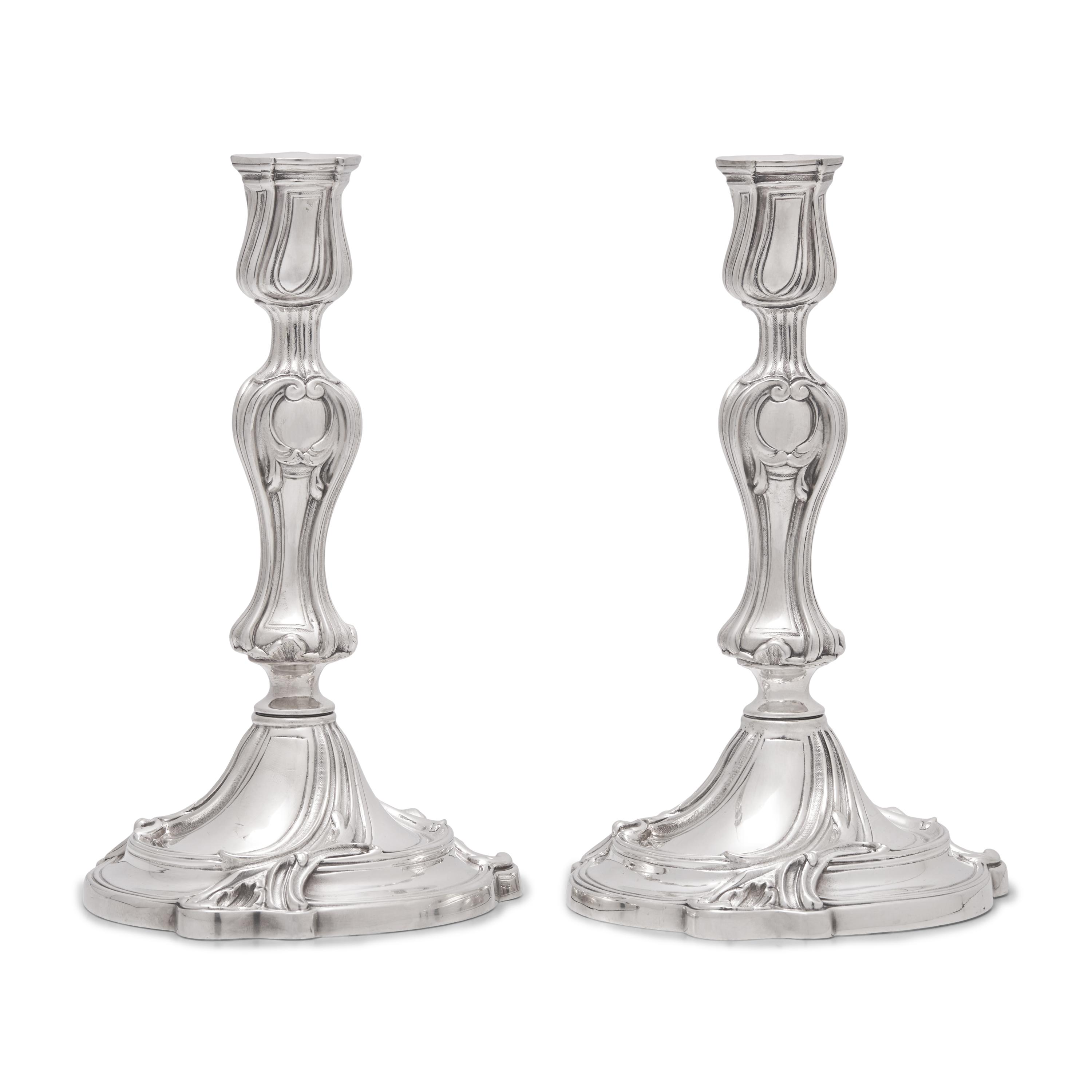 A Pair of Christofle Silver-Plate Candlesticks