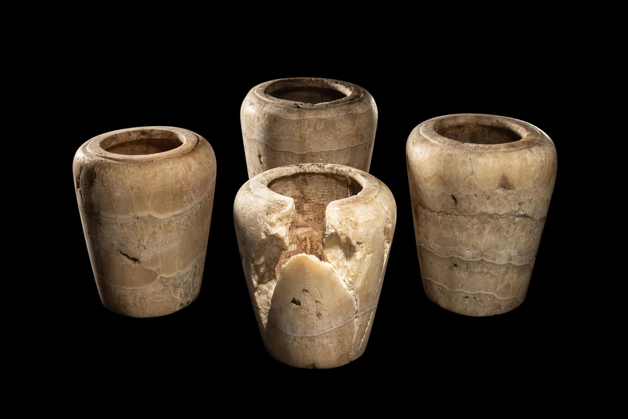 Four Egyptian Alabaster Canopic Jars