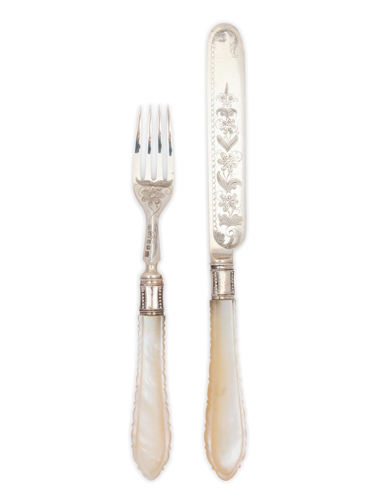 A Victorian Silver and Mother-of-Pearl Handled Dessert Service