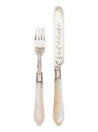 A Victorian Silver and Mother-of-Pearl Handled Dessert Service