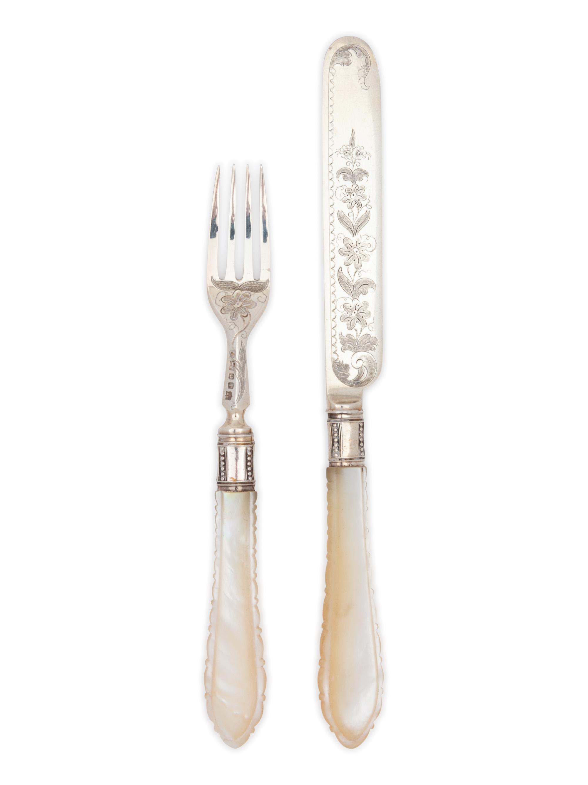 A Victorian Silver and Mother-of-Pearl Handled Dessert Service