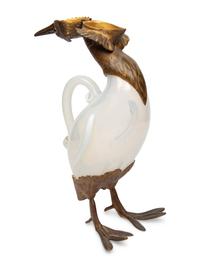 An Austrian Bronze and Opaline Glass Zoomorphic Claret Jug