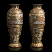 A Pair of Japanese Satsuma Type Cabinet Vases, Yozan, Meiji Period