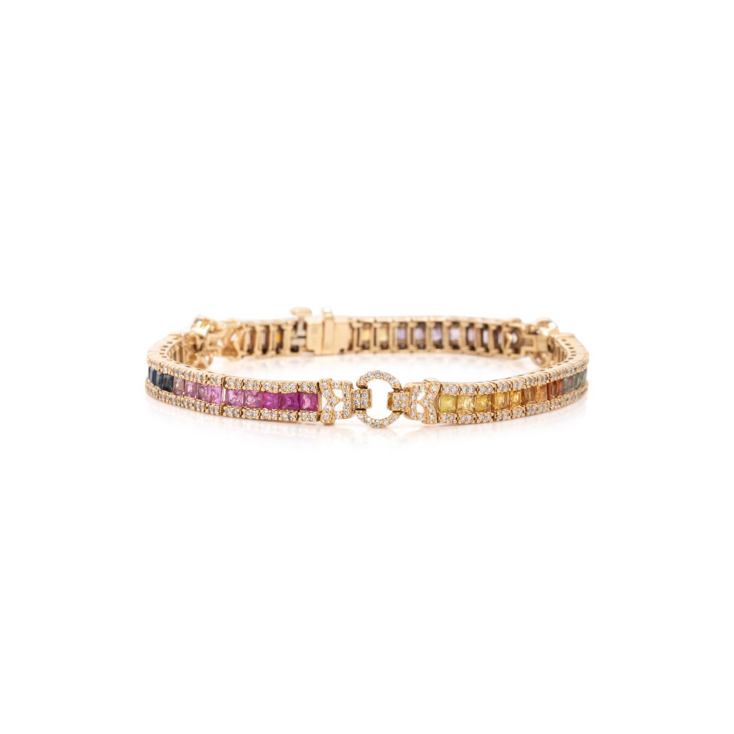 EFFY, YELLOW GOLD, MULTICOLOR SAPPHIRE AND DIAMOND BRACELET