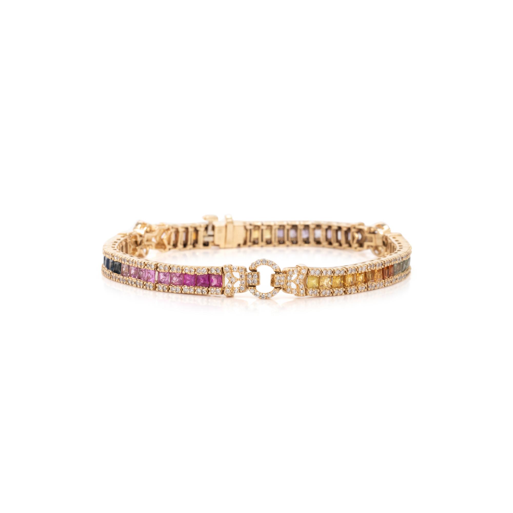 EFFY, YELLOW GOLD, MULTICOLOR SAPPHIRE AND DIAMOND BRACELET
