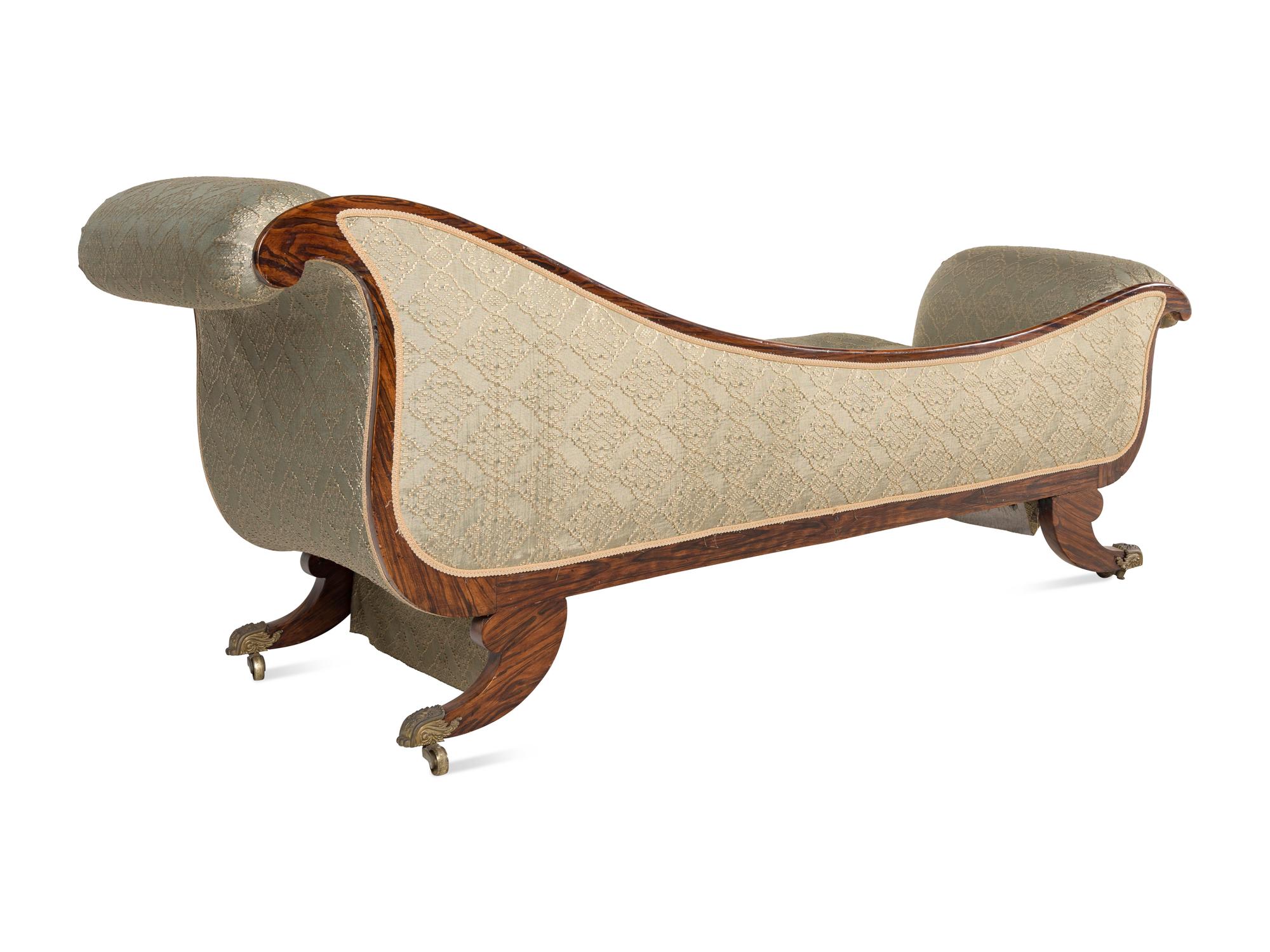 A Regency Brass Mounted and Grain-Painted Chaise Longue