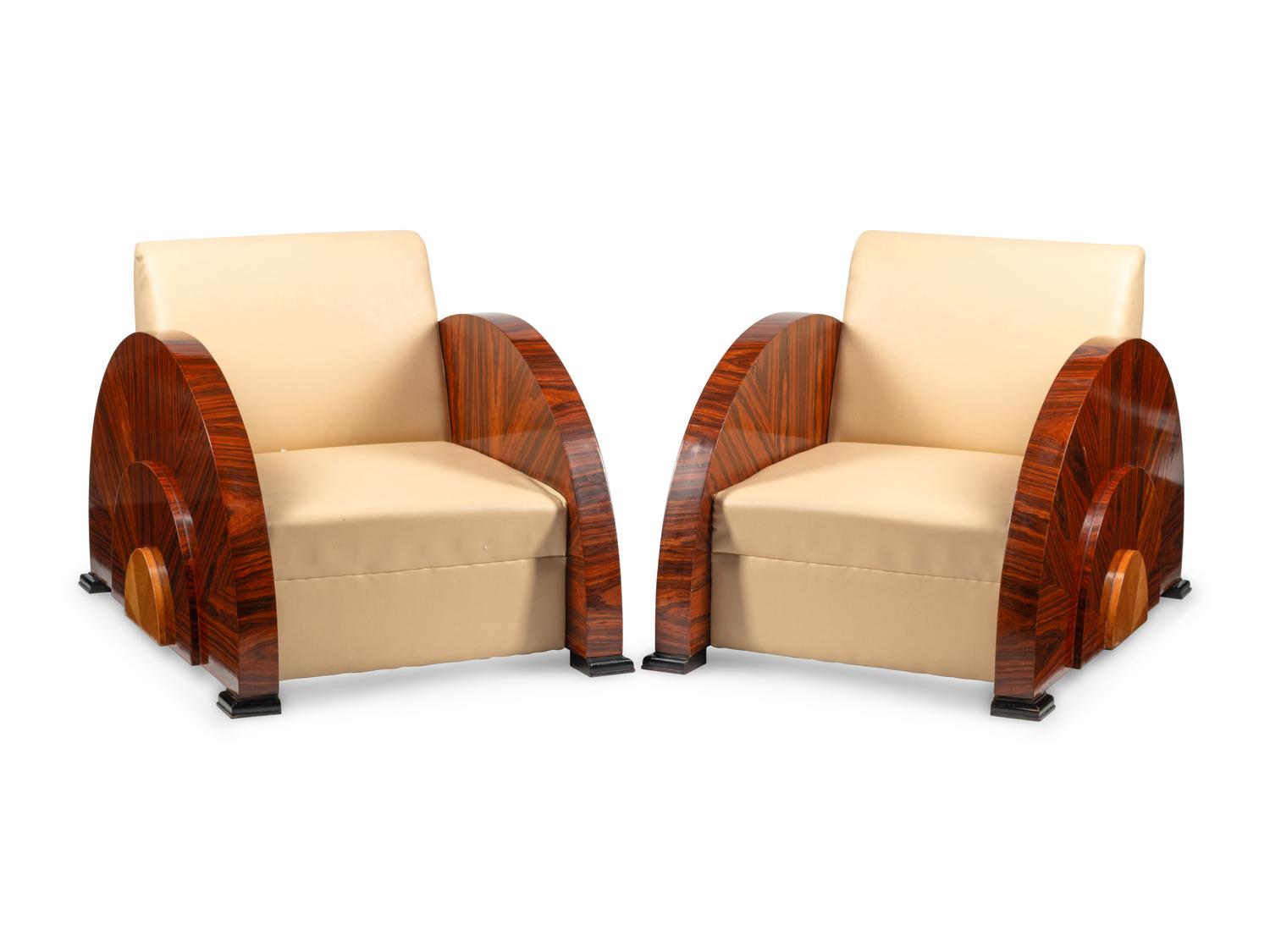 A Pair of Art Deco Style Rosewood Lounge Chairs
