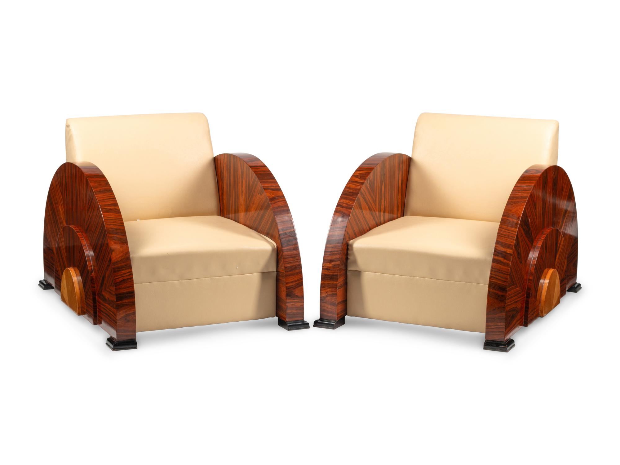 A Pair of Art Deco Style Rosewood Lounge Chairs