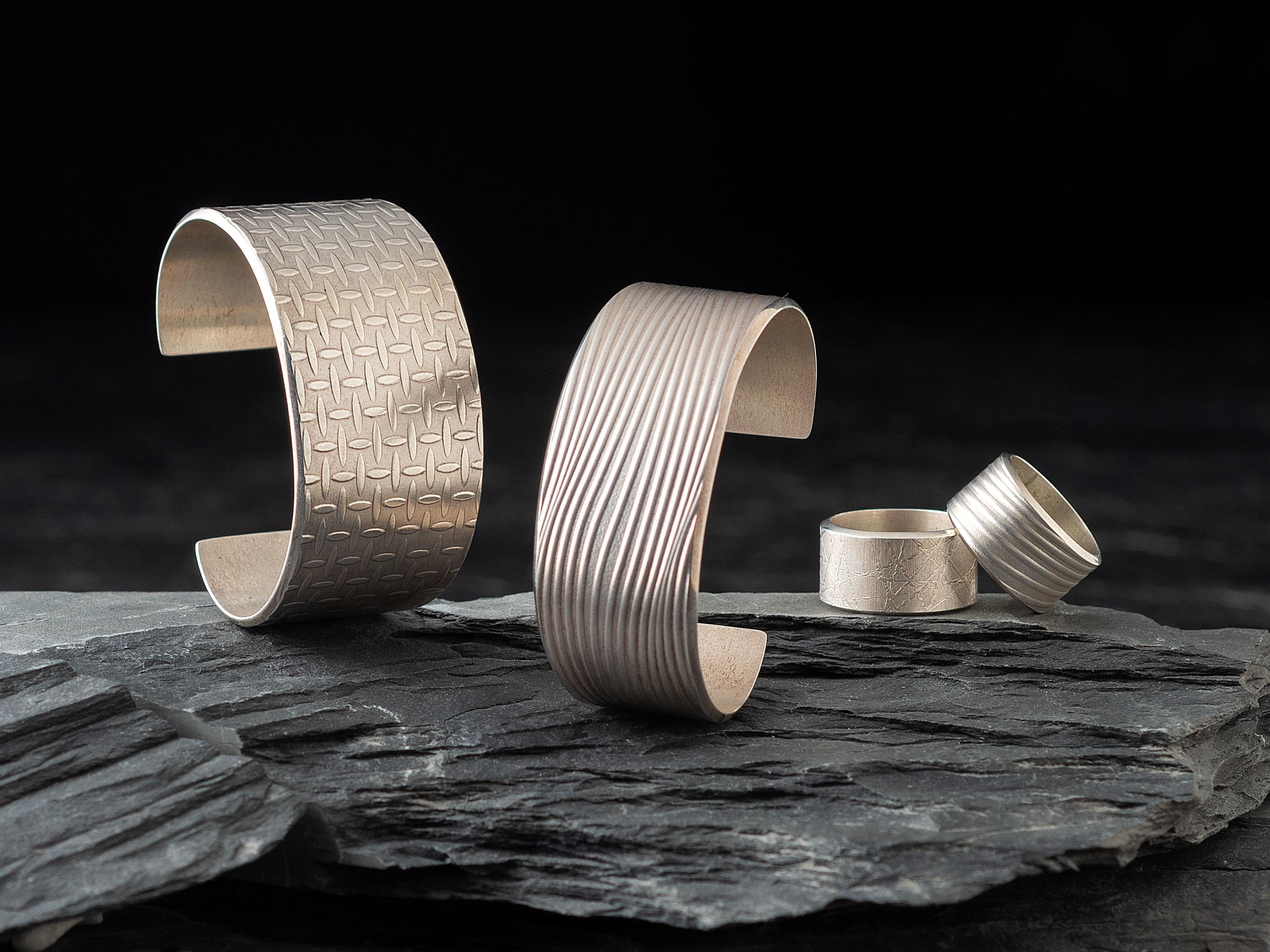 Textured Sterling Silver Cuff Bracelets and Rings