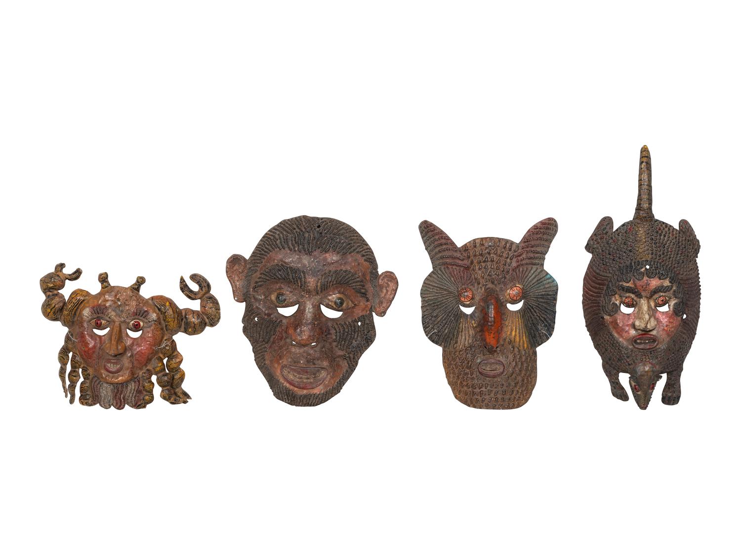 Four Mexican Copper Festival Masks
