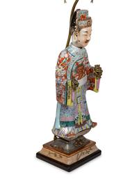 A Chinese Porcelain Figure of Emperor Mounted as a Lamp