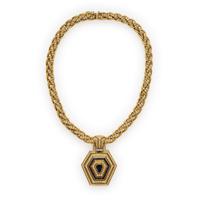 Yellow Gold, Diamond, and Sapphire Necklace