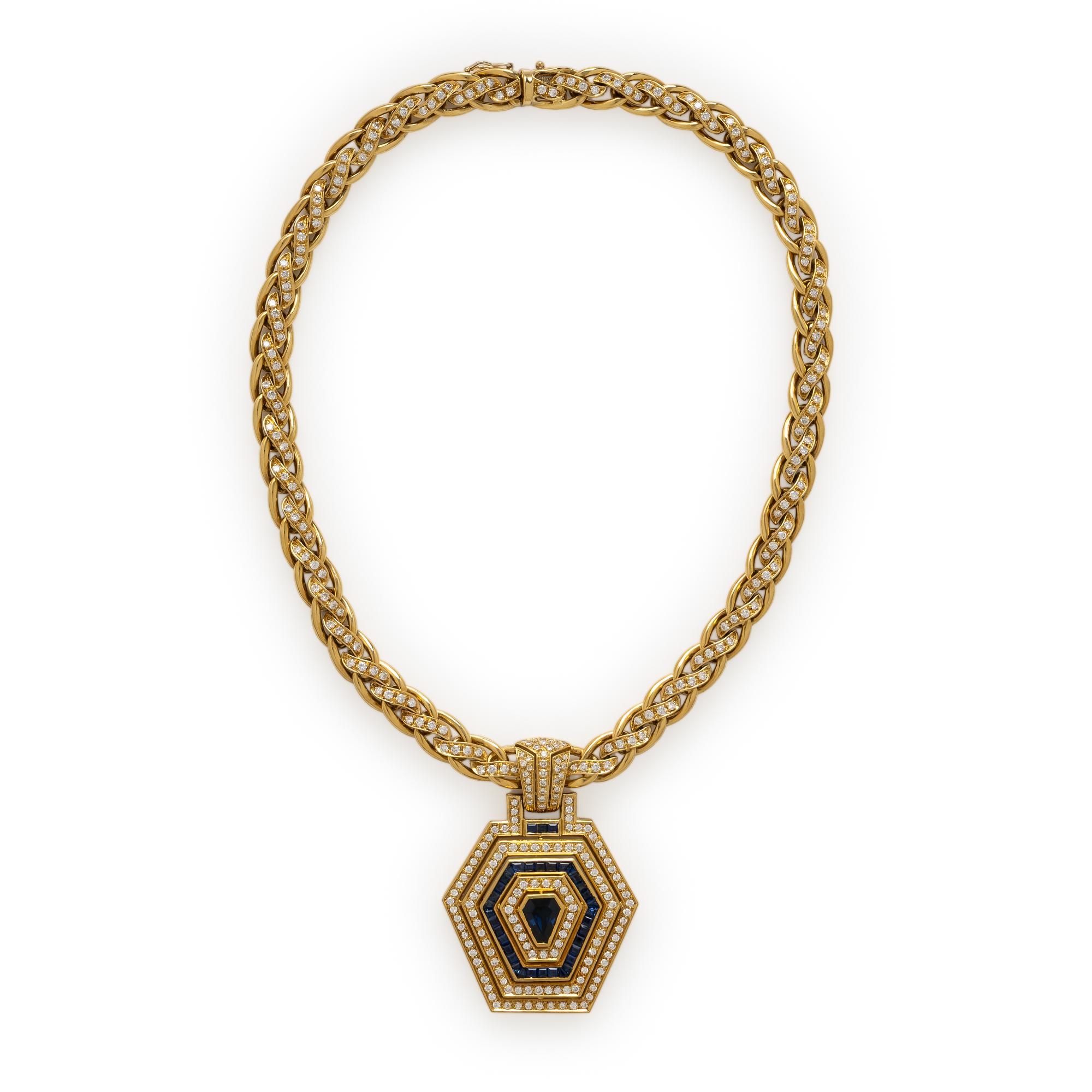 Yellow Gold, Diamond, and Sapphire Necklace