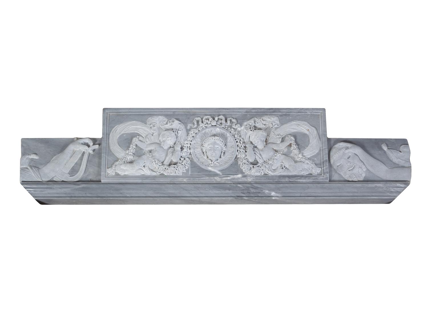 An Italian Carved Bardiglio Imperiale Marble Chimneypiece