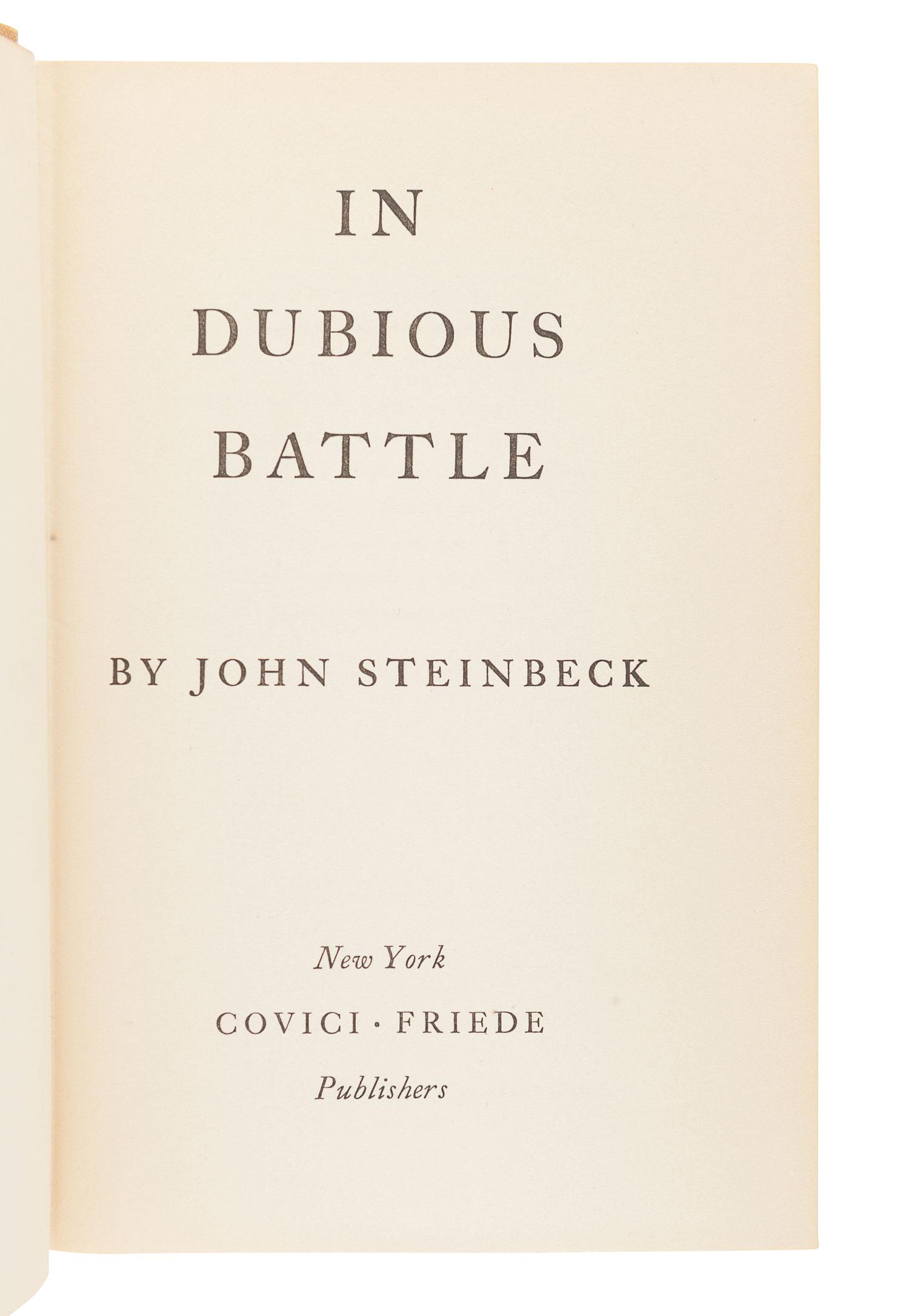 STEINBECK, John (1902-1968). In Dubious Battle. New York: Covici-Friede, 1936.