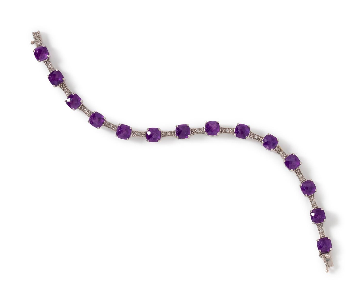 A White Gold, Amethyst and Diamond Bracelet,