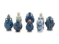 A Group of Eight Chinese Blue and White Porcelain Snuff Bottles