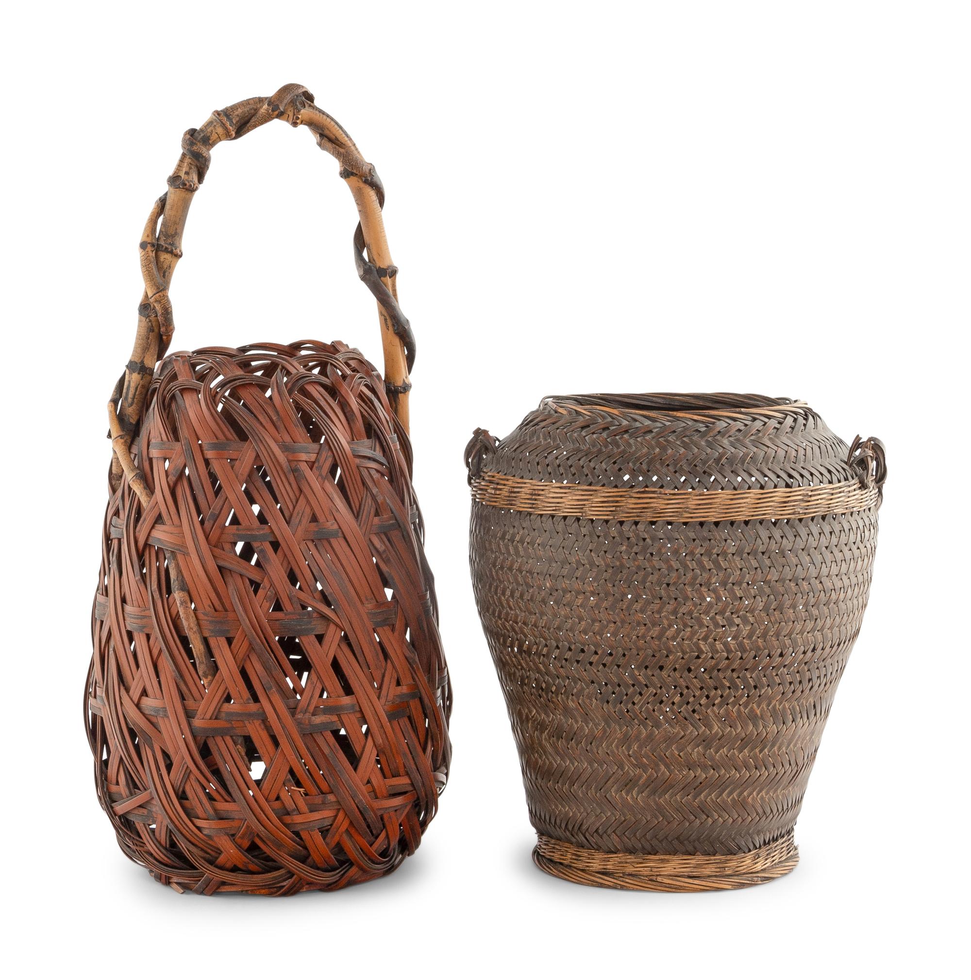 Two Japanese Bamboo Ikebana Baskets [Basket pictured on left to be returned to client; not included in donation group]