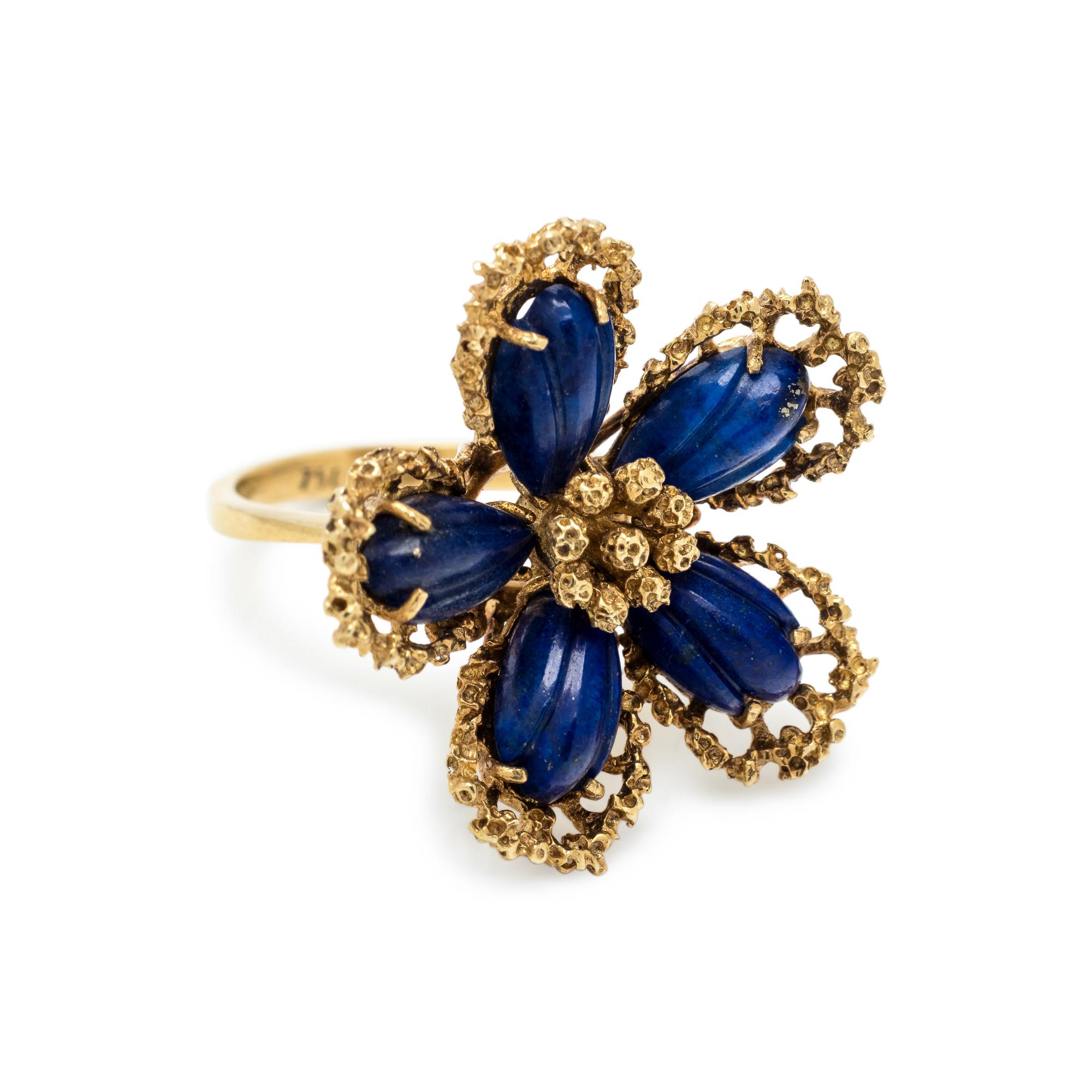 YELLOW GOLD AND LAPIS LAZULI FLOWER RING
