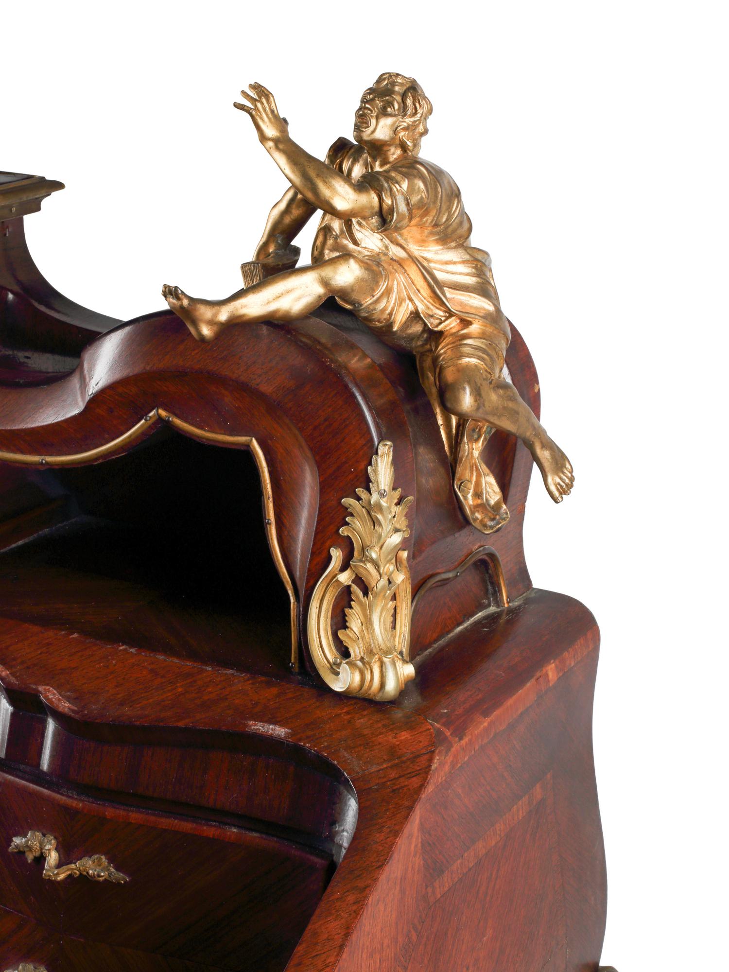 A Louis XV Style Parquetry and Gilt Bronze Mounted Slant-Front Bureau