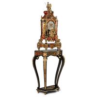 A Large Louis XIV Style Boulle Marquetry and Gilt Metal Mounted Clock and Stand