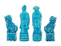 Two Pairs of Chinese Turquoise Glazed Porcelain Figures