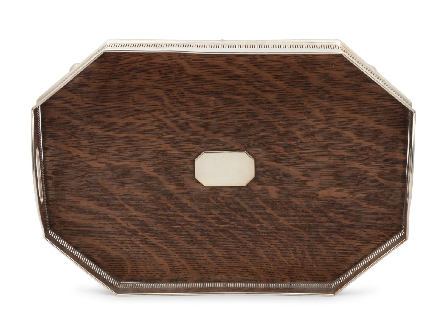 An English Oak and Silver-Plate Serving Tray