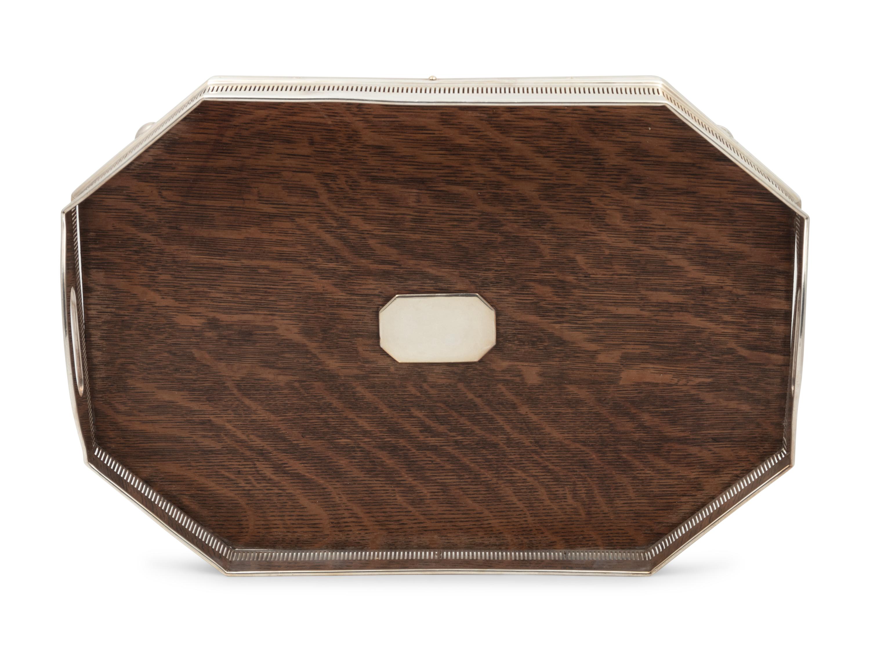 An English Oak and Silver-Plate Serving Tray
