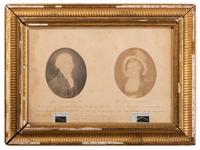 [POLITICS]. WASHINGTON, George (1732-1799) and Martha Dandridge Custis WASHINGTON (1731-1802). Locks of hair of George and Martha Washington in 1857 presentation with provenance inscription and portraits.