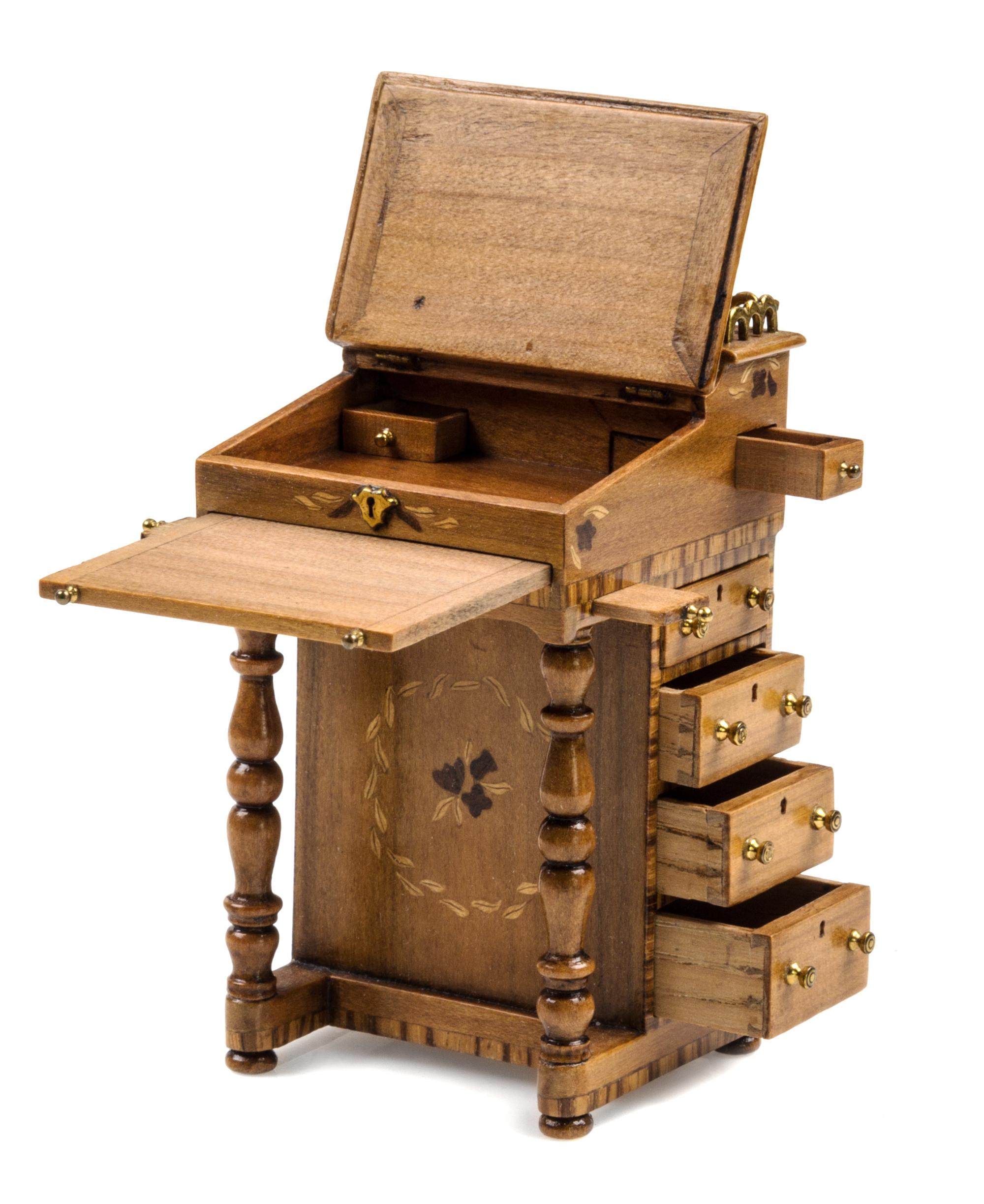 An Edwardian Style Brass Mounted Marquetry Davenport Desk Height 3 x width 1 3/4 x depth 1 3/4 inches. — John Davenport, 1982