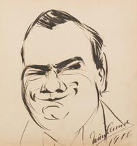 CARUSO, Enrico (1873-1921). Original drawing, self portrait caricature, in pen and ink, signed and dated lower right ("Enrico Caruso 1916").