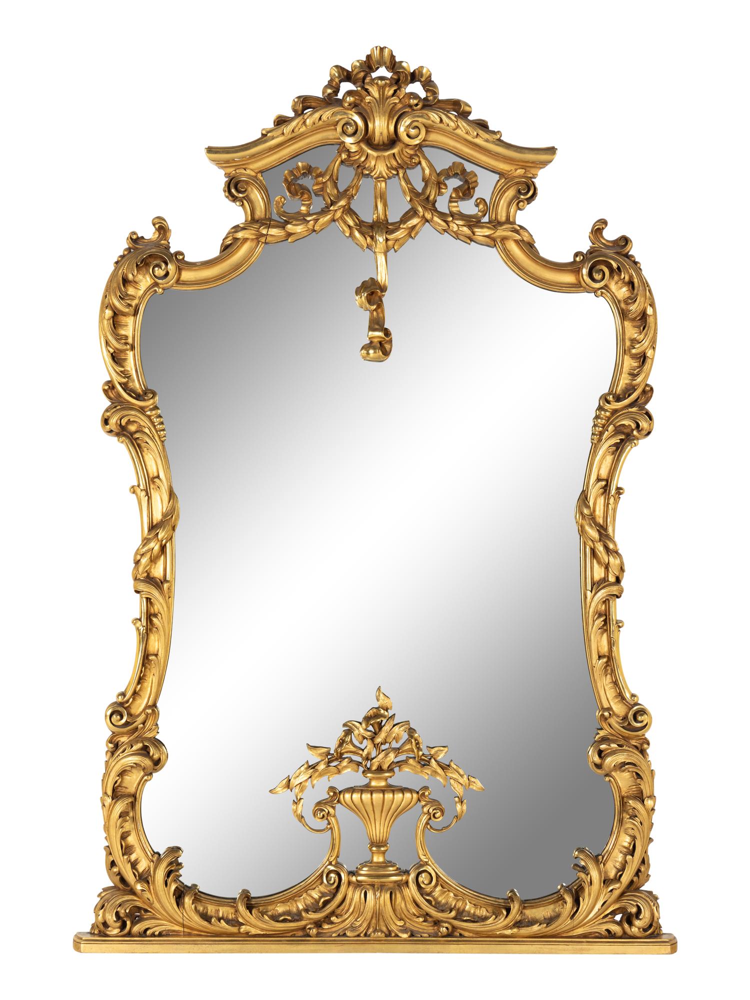 A Rococo Style Giltwood Onyx-Top Pier Table and Mirror