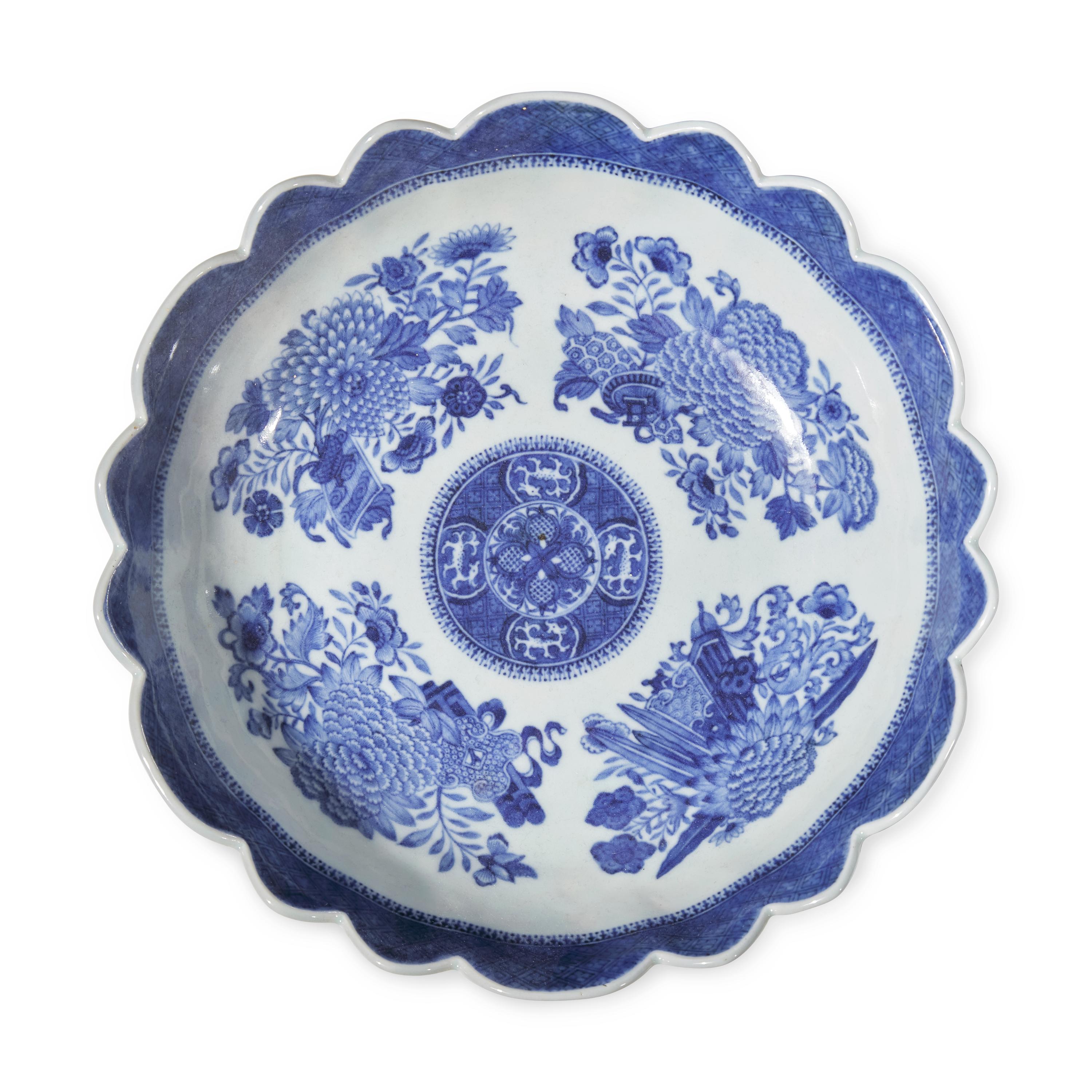 Two Chinese Export Porcelain Blue Fitzhugh Bowls