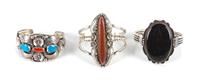 Three Southwestern Cuff Bracelets Length of first 5 x opening 1 1/8 x width 2 3/4 inches