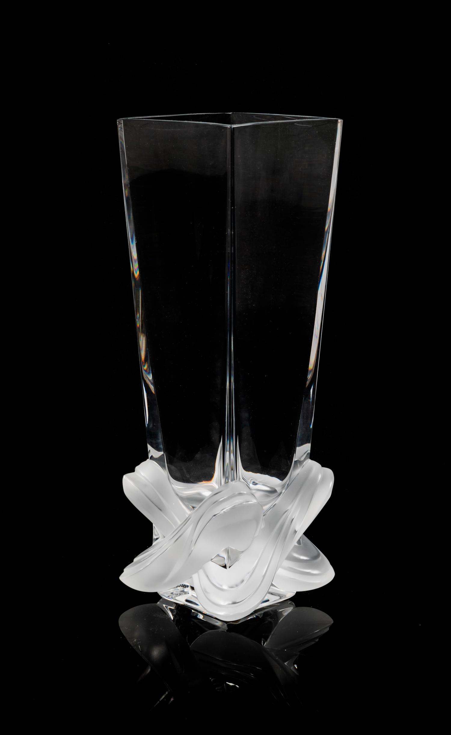 A Lalique Molded and Frosted Glass Vase Height 11 inches. — POST-1945