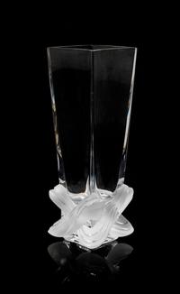 A Lalique Molded and Frosted Glass Vase Height 11 inches. — POST-1945