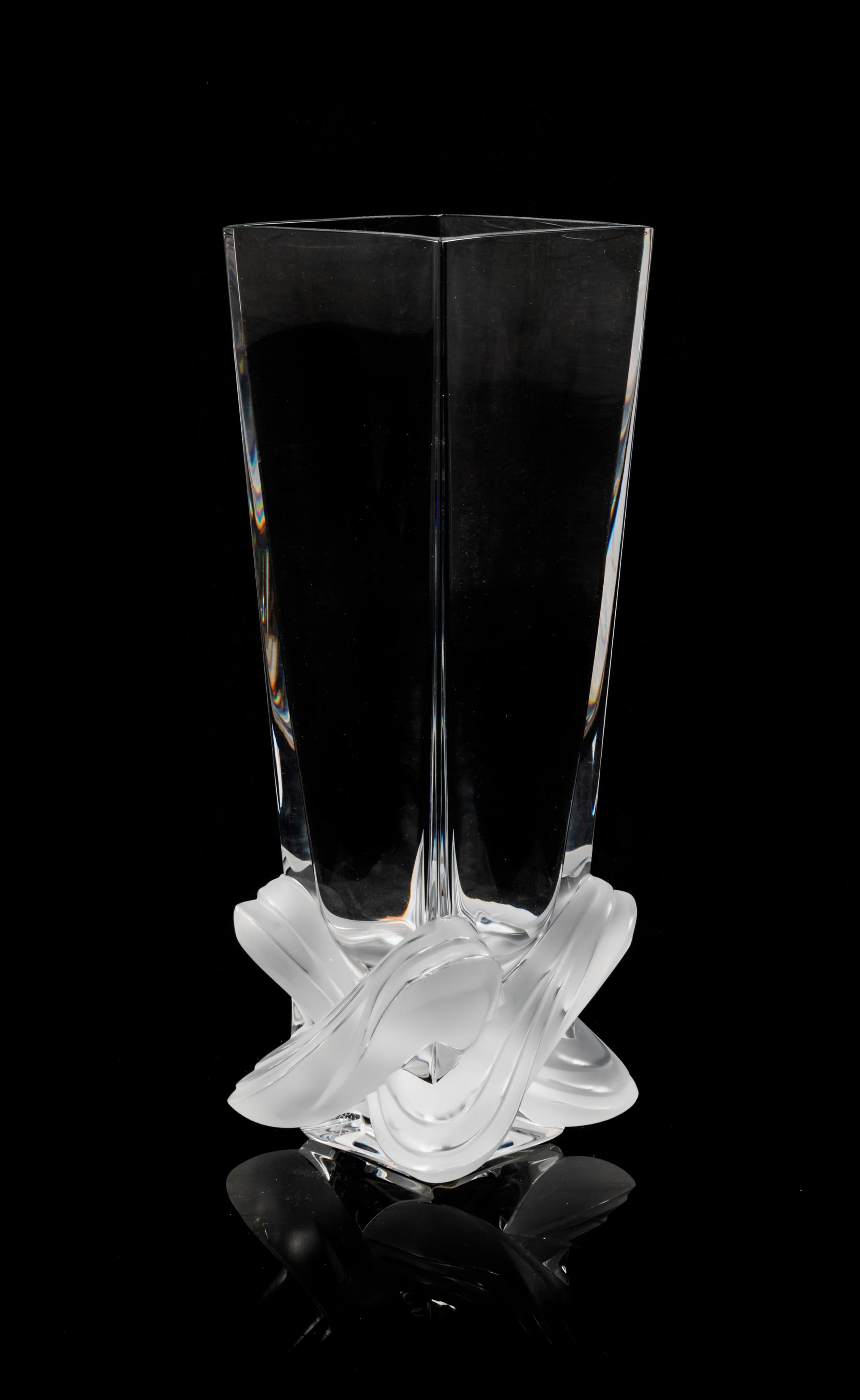 A Lalique Molded and Frosted Glass Vase Height 11 inches. — POST-1945