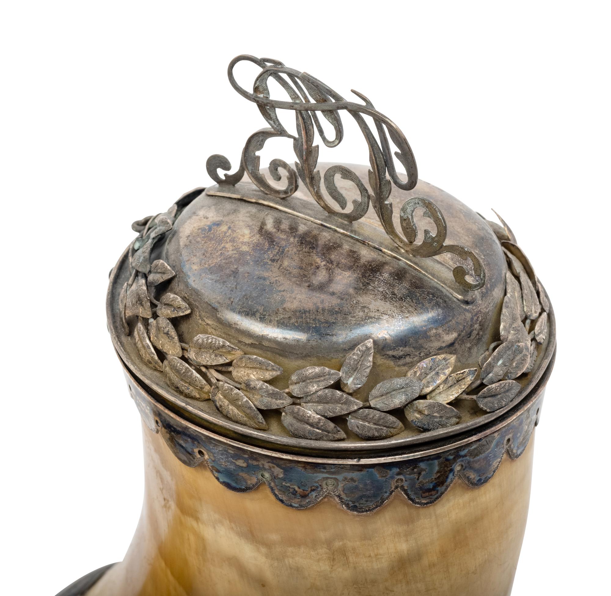 A Swedish Silver Mounted Drinking Horn