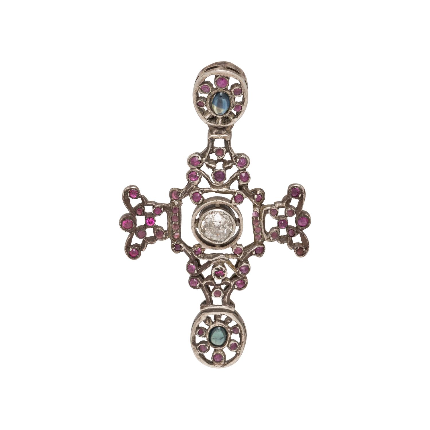 DIAMOND AND RUBY CROSS PENDANT