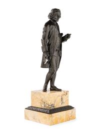 A Pair of French Bronze and Sienna Marble Sculptures of Voltaire and Rousseau