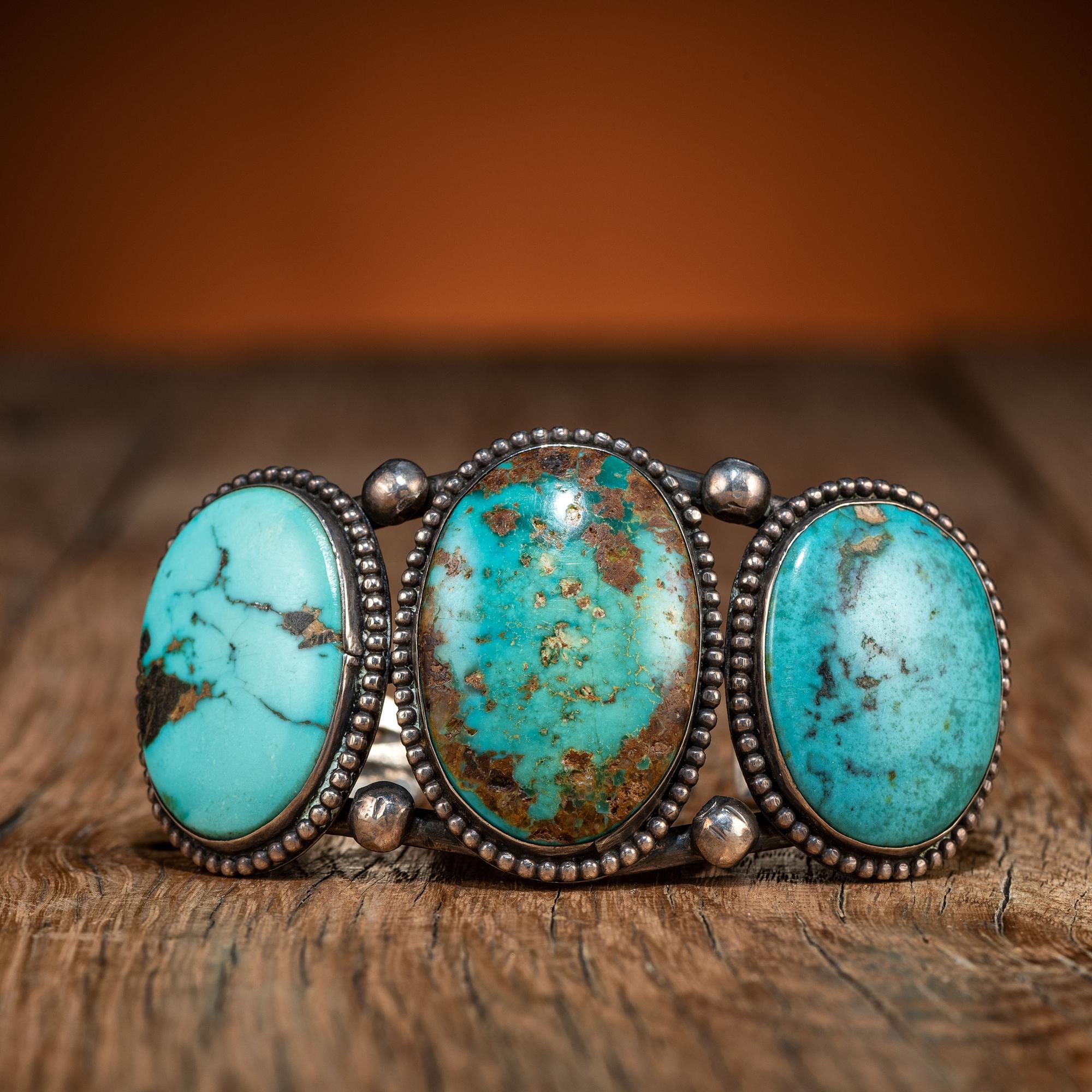 Navajo Silver Wire and Turquoise Cuff Bracelet