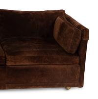 A Chocolate Suede-Upholstered Three-Cushion Sofa