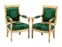 A Pair of Directoire White-Painted and Parcel Gilt Fauteuils