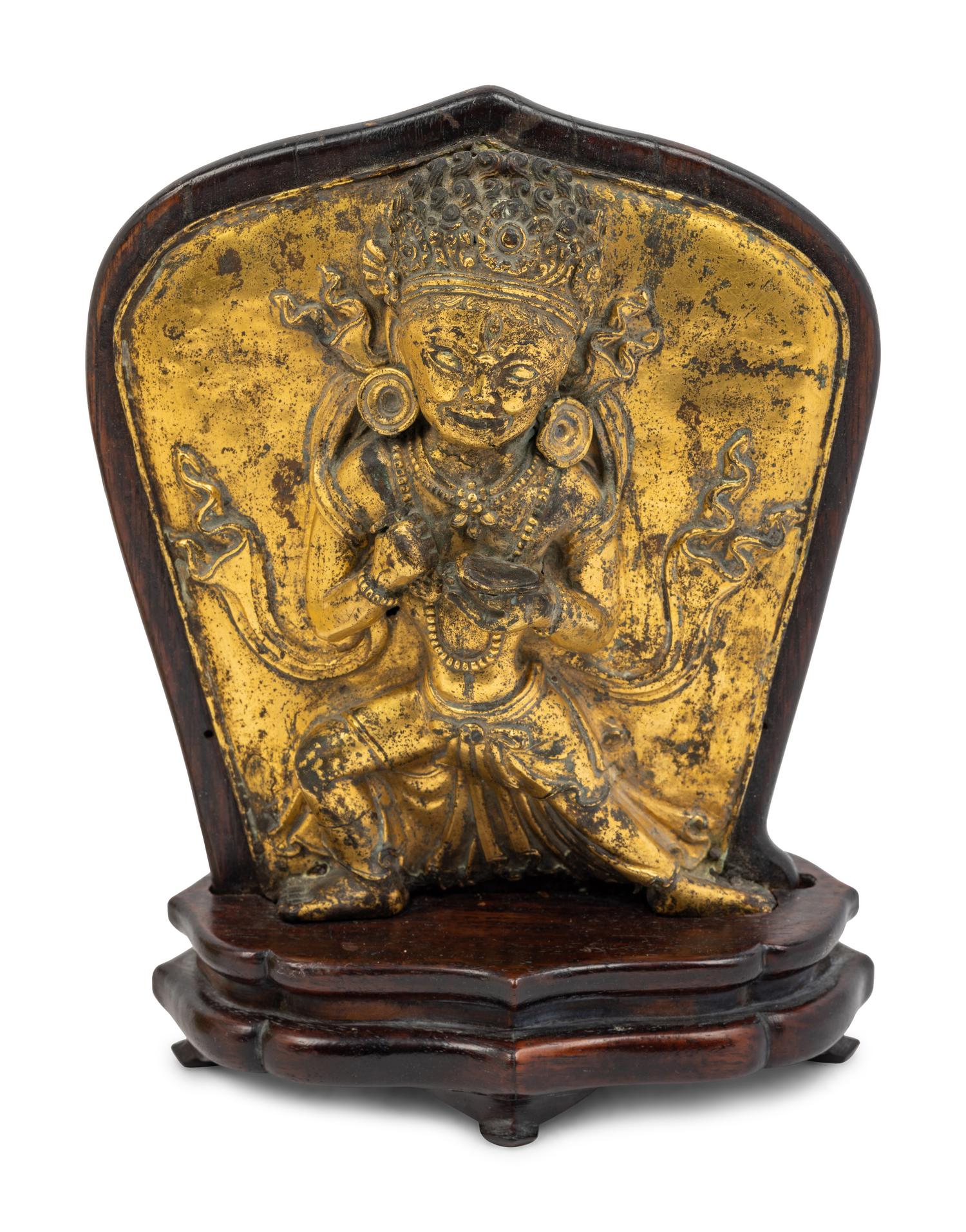 A Tibetan Gilt Bronze Repoussé Vajrapani Panel