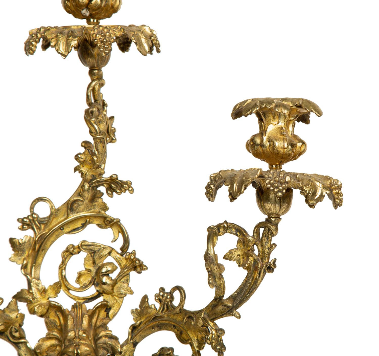 A Pair of American Gilt Bronze Three-Light Candelabra — 19TH CENTURY