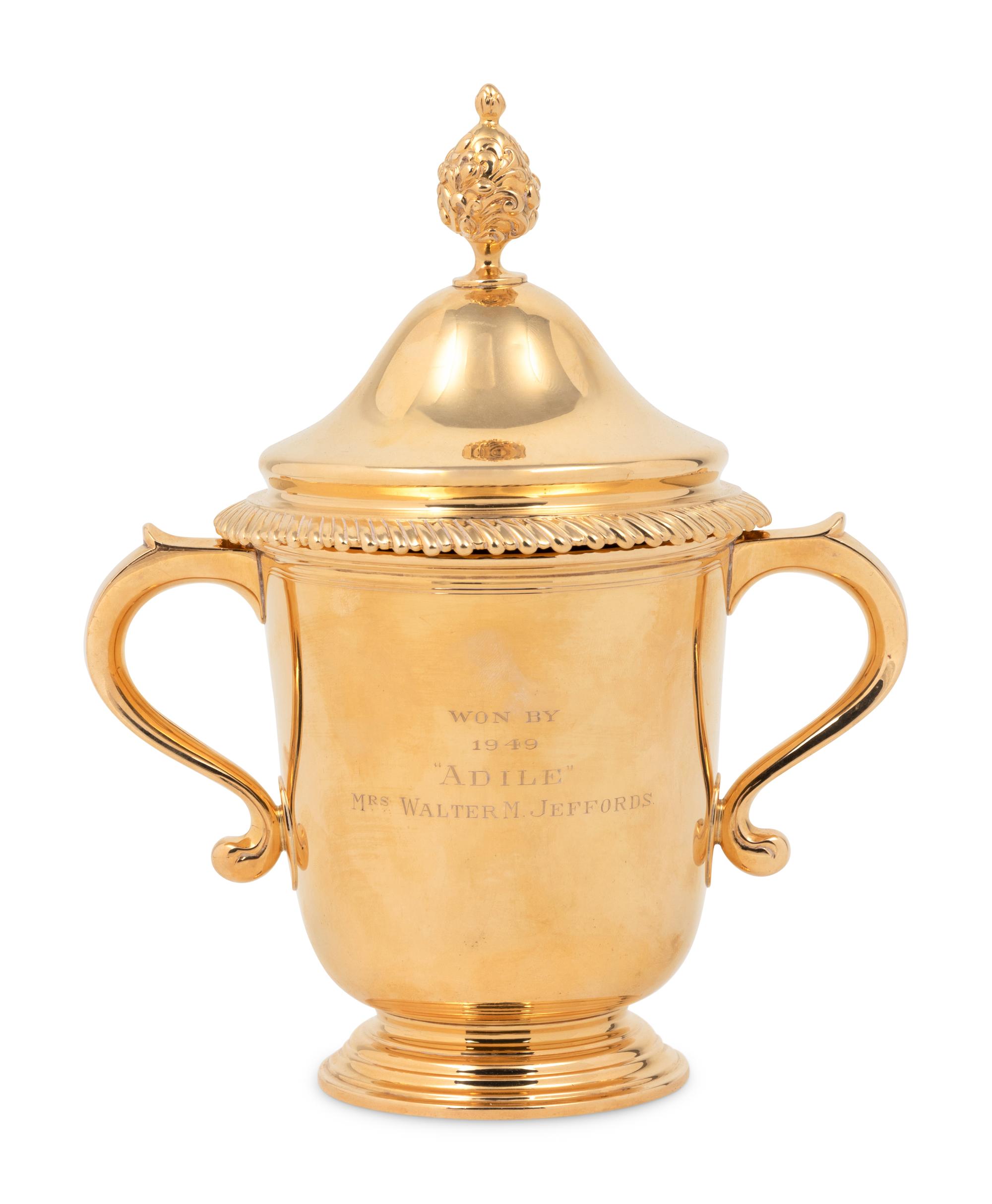 A 14-Karat Gold Cup and Cover of Horse Racing Interest