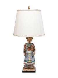 A Chinese Porcelain Figure of Emperor Mounted as a Lamp