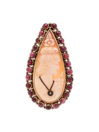 CAMEO AND GARNET PENDANT/BROOCH