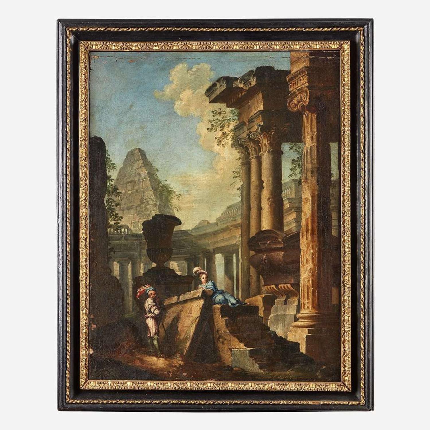 Manner of Giovanni Paolo Panini (Italian, B.C. 1692–1765) Capriccio with Figures Among Ruins